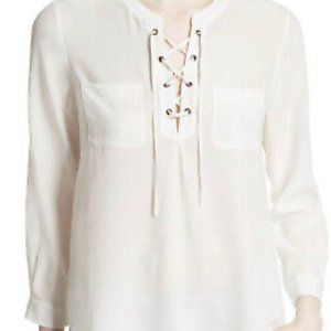 Joie White Silk Front Tie Bertine Blouse